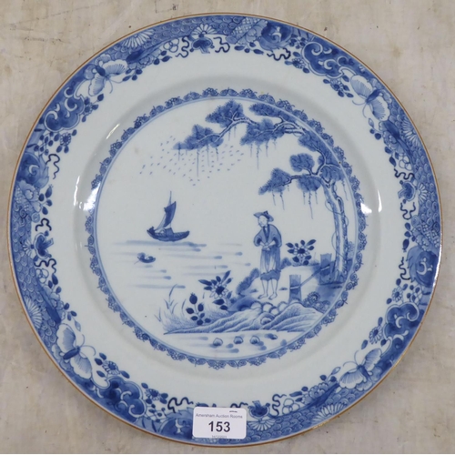 153 - An 18thC Chinese porcelain plate, decorated in blue and white  13