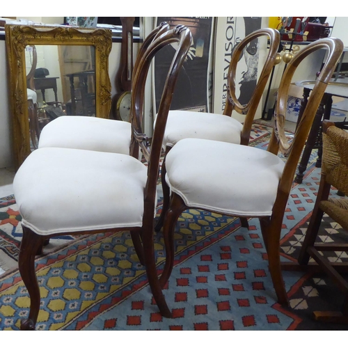 154 - Two similar pairs of late 19thC mahogany framed open back dining chairs, the later fabric covered se... 