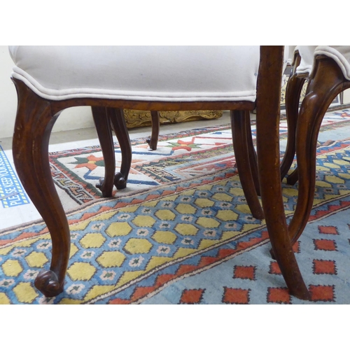 154 - Two similar pairs of late 19thC mahogany framed open back dining chairs, the later fabric covered se... 