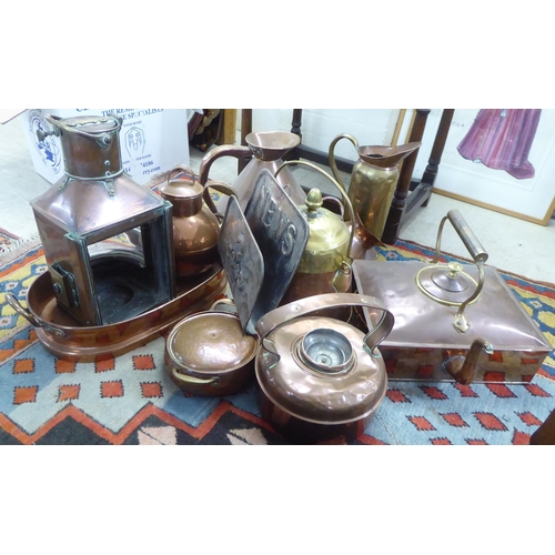 159 - Mainly 19thC metalware: to include a square copper kettle 