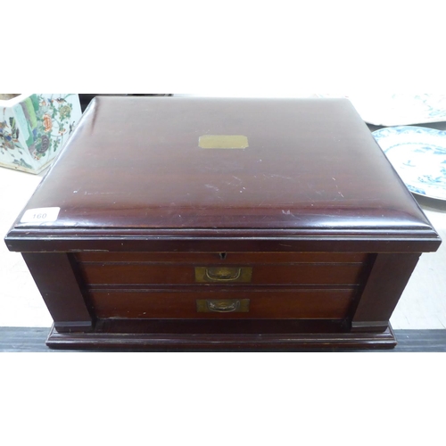 160 - An early 20thC mahogany canteen chest with straight sides and a hinged lid  8