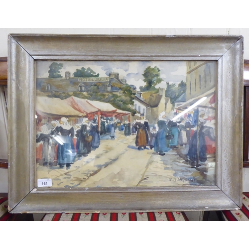 161 - EM Urquhart - a street market scene  watercolour  bears a signature  13