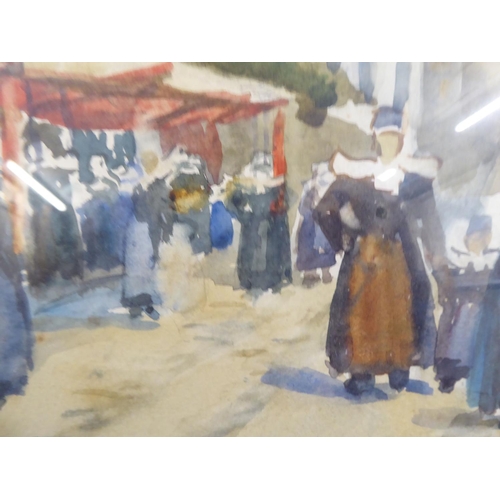 161 - EM Urquhart - a street market scene  watercolour  bears a signature  13