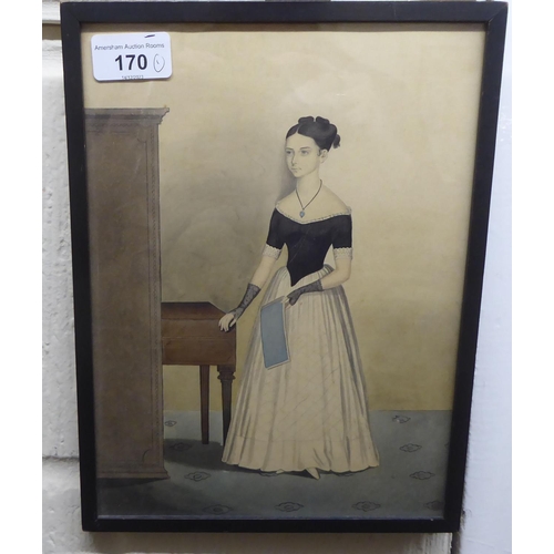 170 - 19thC British School - 'Lady Jean Urquhart' a full-length portrait  watercolour  8