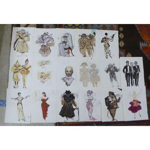 173 - A folio of mainly theatrical costume designs, some original and later prints/copies, some by Peter F... 