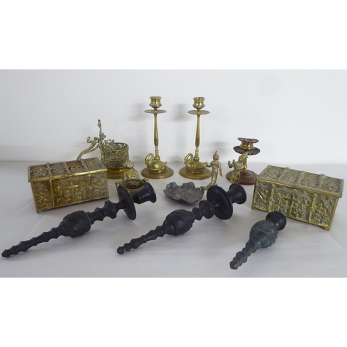 195 - A mixed lot: to include two 18thC inspired cast brass religious caskets  3