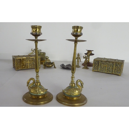 195 - A mixed lot: to include two 18thC inspired cast brass religious caskets  3