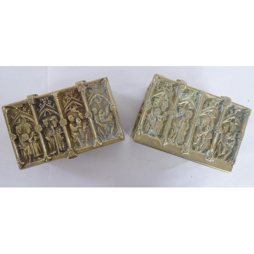 195 - A mixed lot: to include two 18thC inspired cast brass religious caskets  3