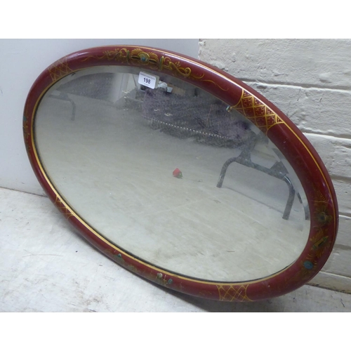 198 - Mirrors: to include a mid 20thC Japanese inspired red painted and gilt framed example  19