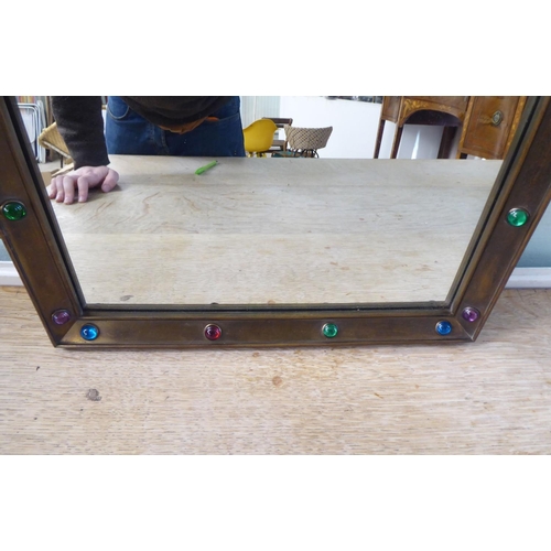 236 - A 19thC mirror, the plate set in a mitred brass frame, decorated with multi-coloured glass beads  20... 