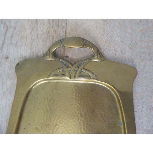 239 - An Art Nouveau J.S & S spot-hammered and cast brass, twin handled serving tray  26