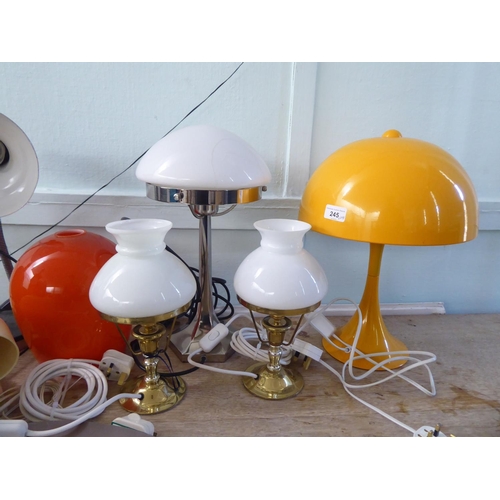 245 - Novelty vintage design table lamps  various forms and designs, some glass shades only 