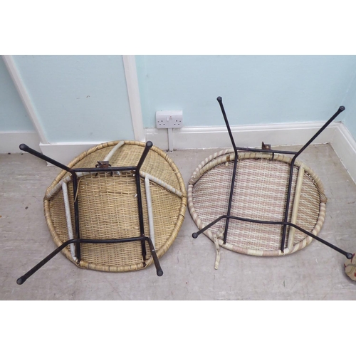 248 - A pair of vintage rubberised cane work effect chairs, raised on cast metal legs