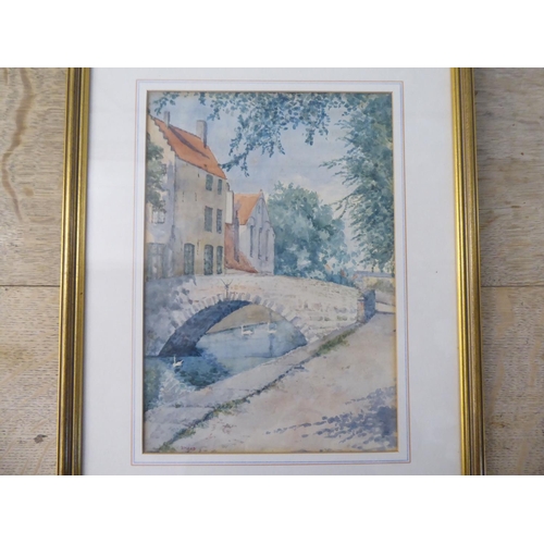 255 - Six framed watercolours: to include Mead - a canal in a landscape  9