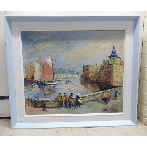 263 - George Hann - a Mediterranean coastline scene  oil on canvas  bears a signature  19