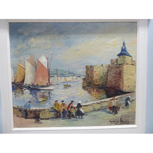 263 - George Hann - a Mediterranean coastline scene  oil on canvas  bears a signature  19