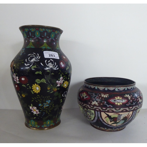 283 - A mixed lot: to include two dissimilar late 19thC Oriental cloisonné vases  9