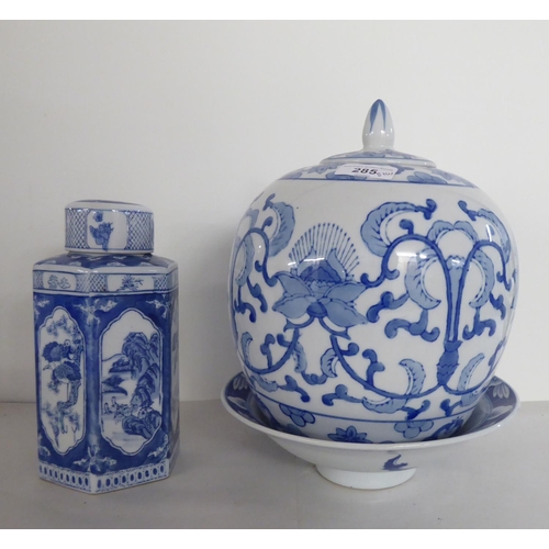 285 - Modern blue and white ceramics: to include a vase  14.5