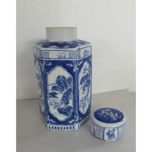 285 - Modern blue and white ceramics: to include a vase  14.5