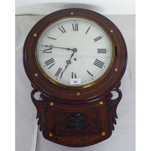 287 - A 19thC mahogany cased drop dial timepiece, faced by a Roman dial  22