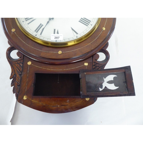 287 - A 19thC mahogany cased drop dial timepiece, faced by a Roman dial  22