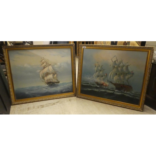 298 - P.Davis and Boill - galleons at sea  oil on canvas  bears signatures  20