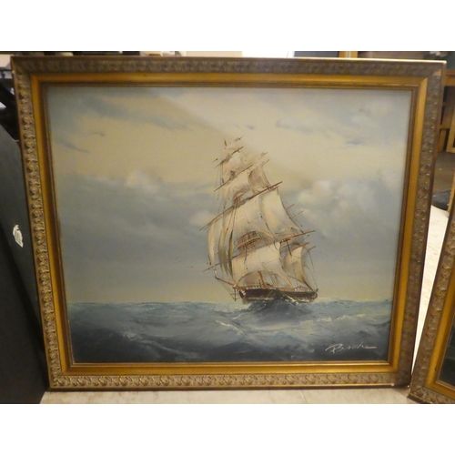 298 - P.Davis and Boill - galleons at sea  oil on canvas  bears signatures  20