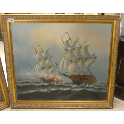 298 - P.Davis and Boill - galleons at sea  oil on canvas  bears signatures  20