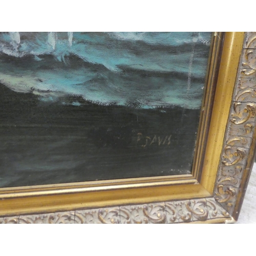 298 - P.Davis and Boill - galleons at sea  oil on canvas  bears signatures  20