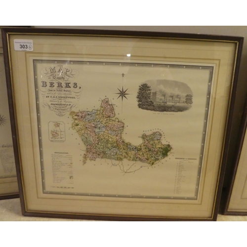 303 - After C&J Greenwood originals - four modern reproduction coloured county printed maps, viz. 'Ber... 