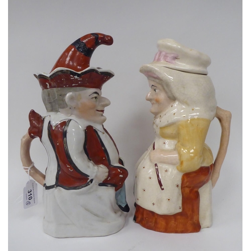 310 - Two late Victorian Staffordshire pottery character jugs 'Punch' and 'Judy'  12