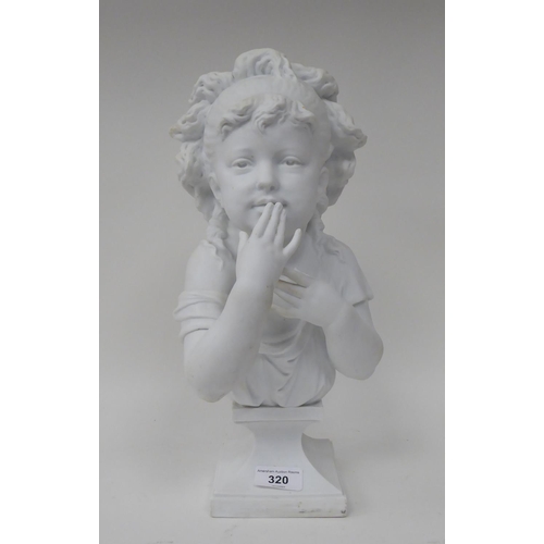 320 - An early 20thC white glazed porcelain bust, a young girl  15