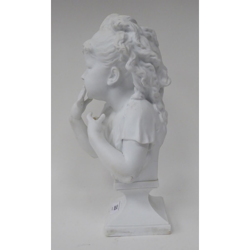 320 - An early 20thC white glazed porcelain bust, a young girl  15