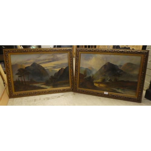 322 - W Richards - two late 19thC Scottish highland studies  oils on canvas  bearing signatures&... 