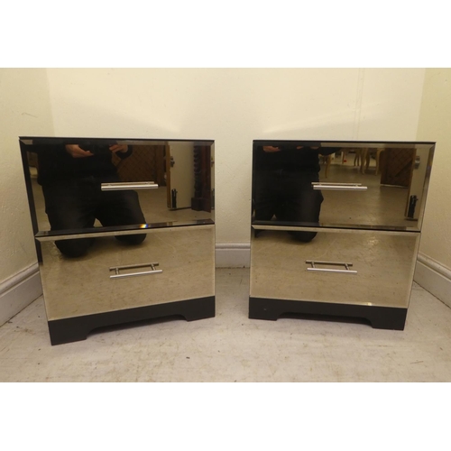 327 - A pair of modern mirrored two drawer bedside cabinets, raised on bracket feet  21