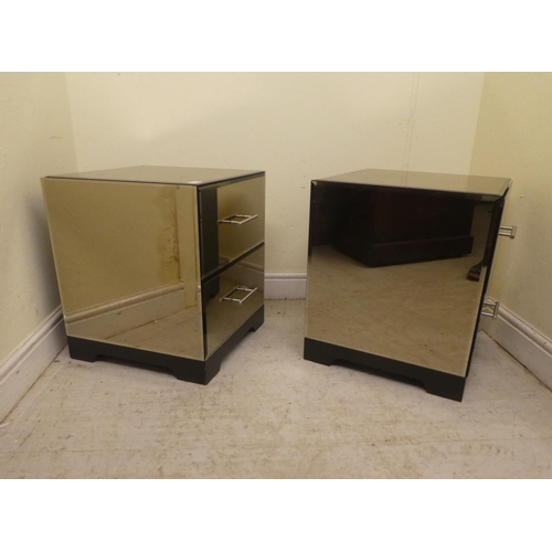 327 - A pair of modern mirrored two drawer bedside cabinets, raised on bracket feet  21