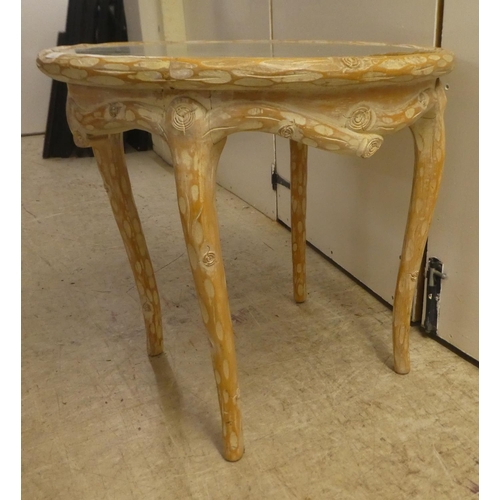 338 - A modern French hunting lodge style, naturally carved, bleached light oak framed coffee table, raise... 