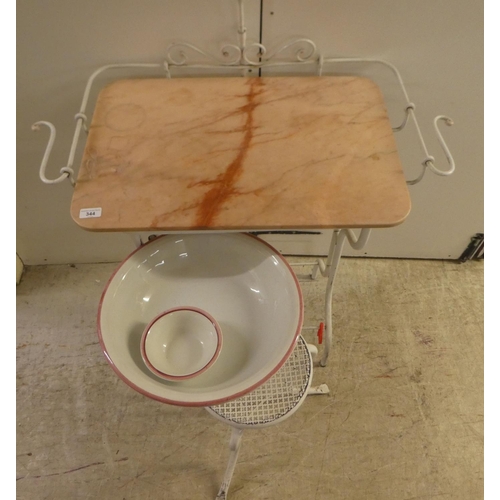 344 - A vintage white painted metal dressing table/washstand with a stool, wash bowl and jug  53