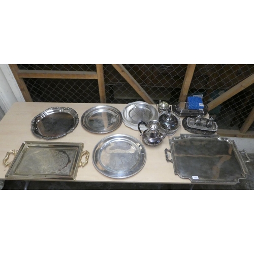 345 - Silver plated tableware: to include a serpentine outlined, twin handled serving tray with a Celtic d... 