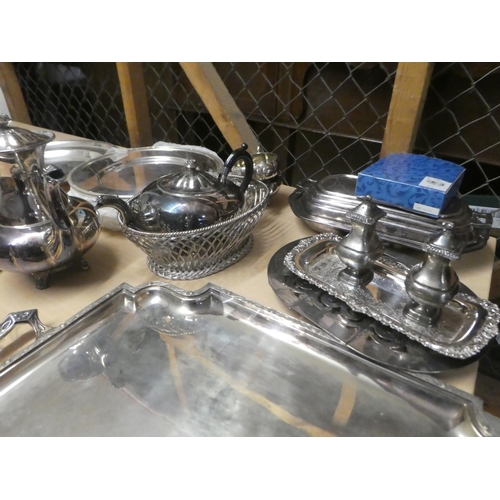 345 - Silver plated tableware: to include a serpentine outlined, twin handled serving tray with a Celtic d... 