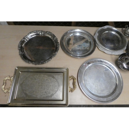 345 - Silver plated tableware: to include a serpentine outlined, twin handled serving tray with a Celtic d... 