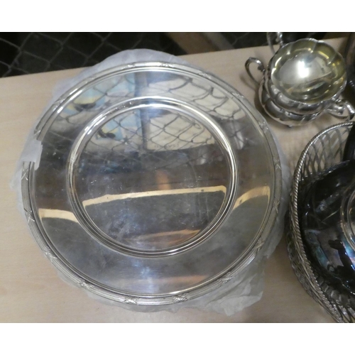 345 - Silver plated tableware: to include a serpentine outlined, twin handled serving tray with a Celtic d... 