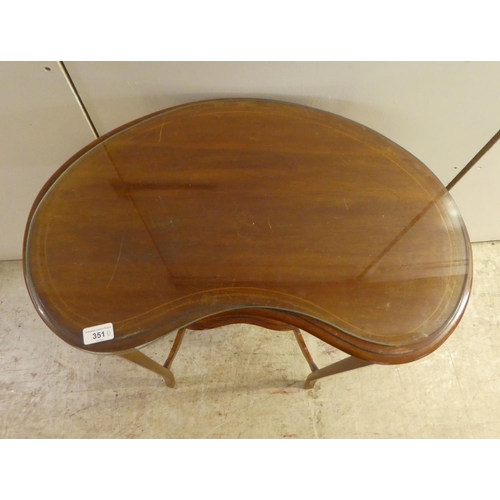 351 - An Edwardian string inlaid mahogany, kidney shaped two tier occasional table  28