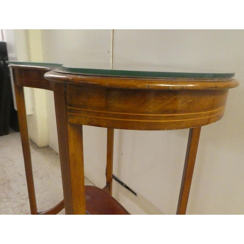 351 - An Edwardian string inlaid mahogany, kidney shaped two tier occasional table  28