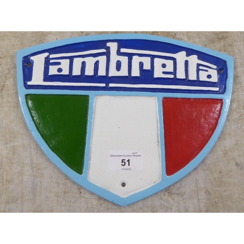 51 - A painted cast iron sign 'Lambretta'  9