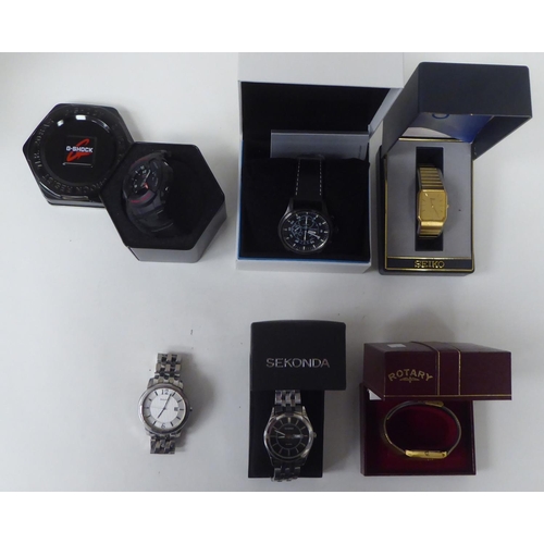 77 - Six variously strapped and cased wristwatches: to include Seiko, Casio, Rotary and Sekonda  boxed