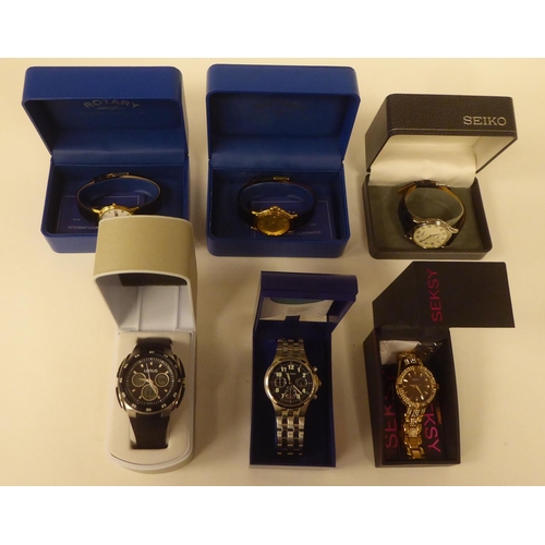 95 - Six ladies variously designed modern cased and strapped wristwatches: to include Seiko, Lorus, Rotar... 