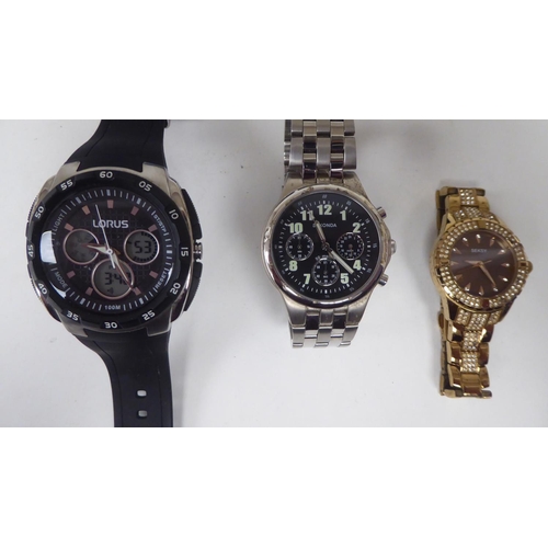 95 - Six ladies variously designed modern cased and strapped wristwatches: to include Seiko, Lorus, Rotar... 