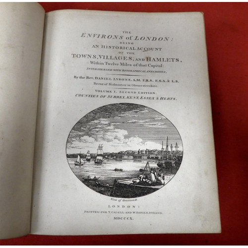 123 - Books: The Environs of London covering the county of middlesex by Rev. Daniel Lysons, 1800, second e... 