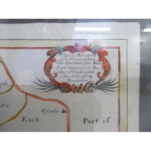 115 - An 18thC coloured county map 'Rutland' with a title cartouche with a scale and compass  12